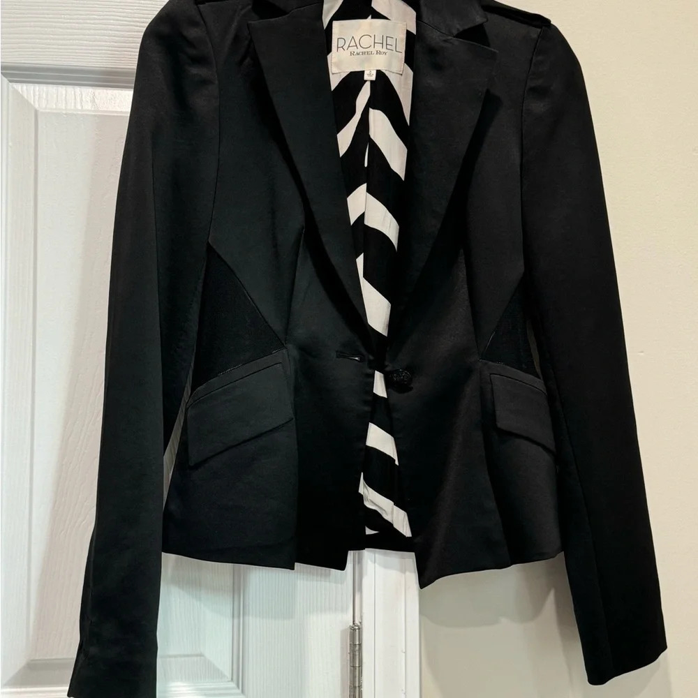 Rachel Roy Blazer 0 XS
Peplum Pleat Satin Black Mesh
Inserts Zebra Military - Picture 2 of 7